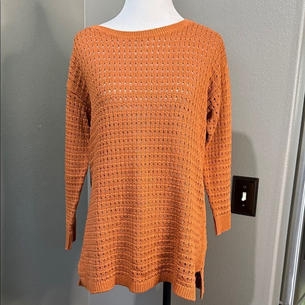 Talbots Rusty Orange brown Open-Knit Crew Neck Sweater